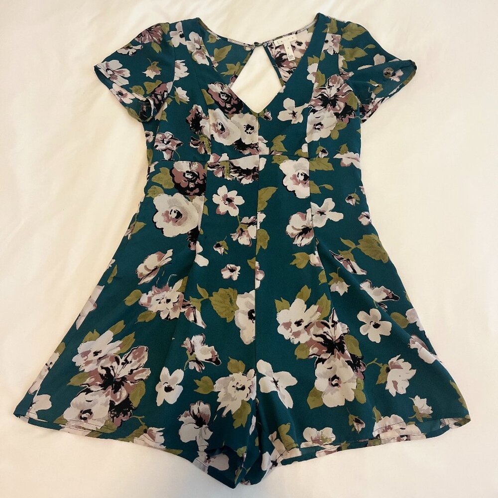 Blue Floral Women's Open Back Romper Leith Size Medium